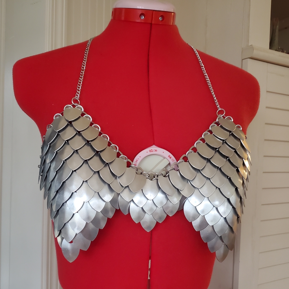 Silver Scale Crop Top with Halter Design